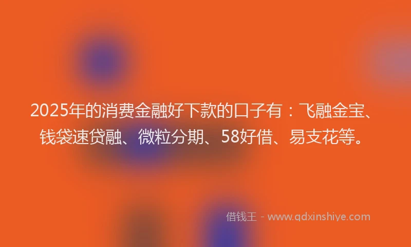 2025年的消费金融好下款的口子有：飞融金宝、钱袋速贷融、微粒分期、58好借、易支花等。