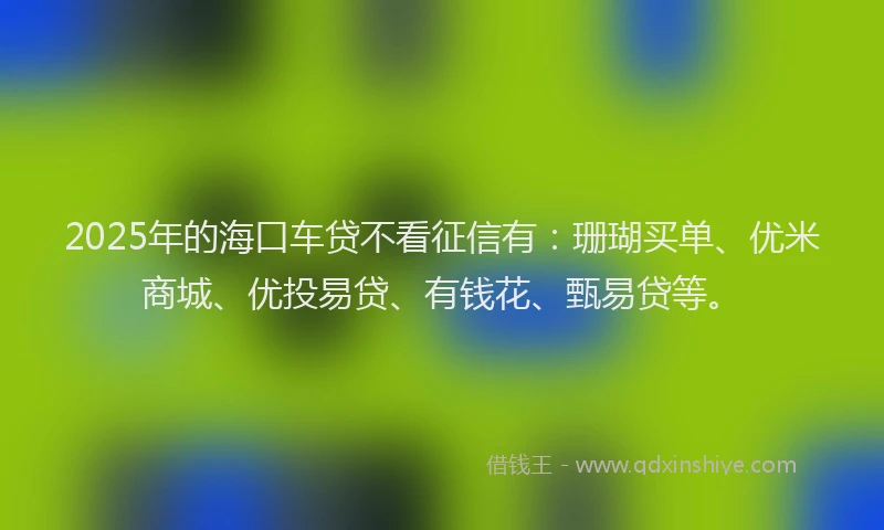 2025年的海口车贷不看征信有：珊瑚买单、优米商城、优投易贷、有钱花、甄易贷等。