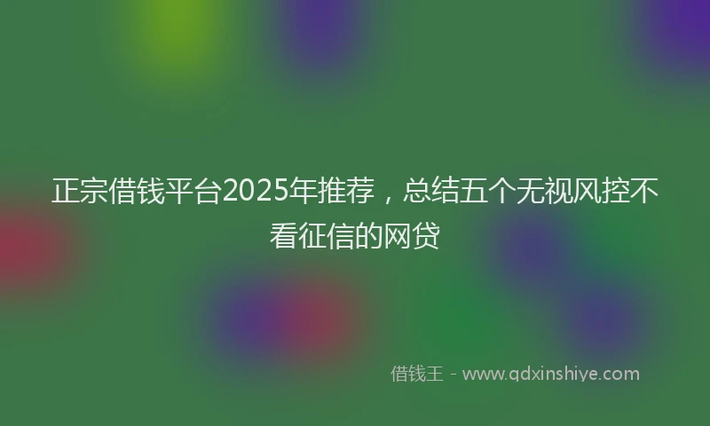正宗借钱平台2025年推荐，总结五个无视风控不看征信的网贷