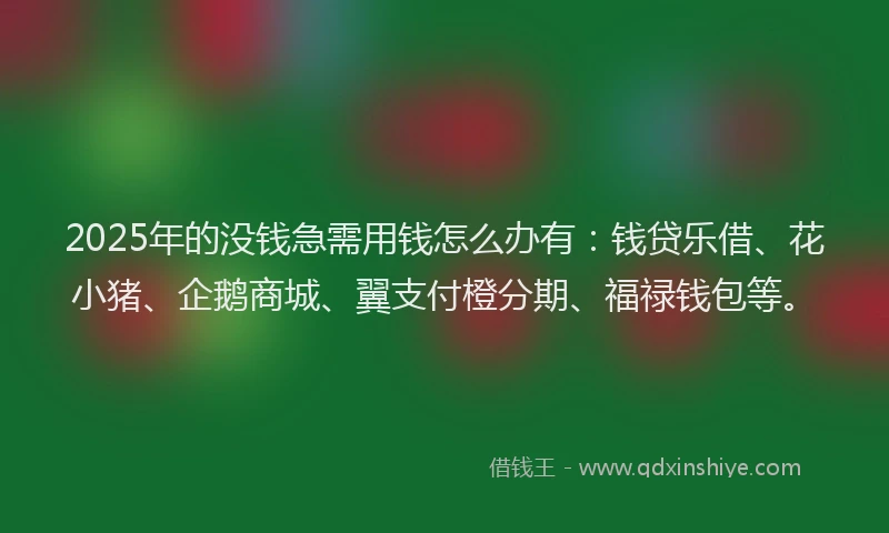 2025年的没钱急需用钱怎么办有：钱贷乐借、花小猪、企鹅商城、翼支付橙分期、福禄钱包等。