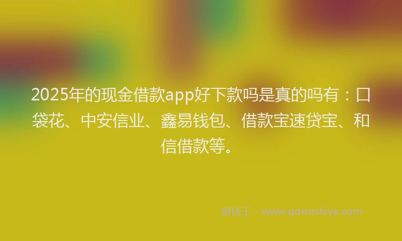 2025年的现金借款app好下款吗是真的吗有：口袋花、中安信业、鑫易钱包、借款宝速贷宝、和信借款等。