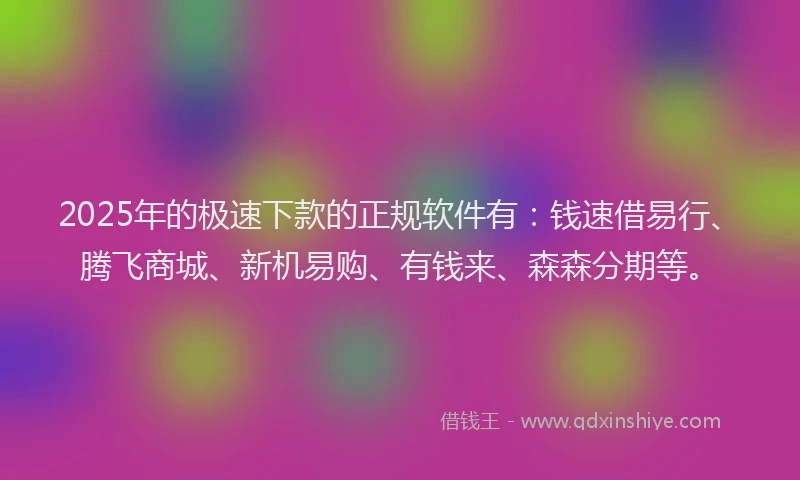 2025年的极速下款的正规软件有：钱速借易行、腾飞商城、新机易购、有钱来、森森分期等。