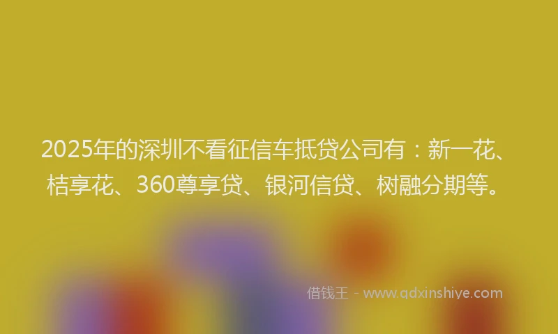2025年的深圳不看征信车抵贷公司有：新一花、桔享花、360尊享贷、银河信贷、树融分期等。
