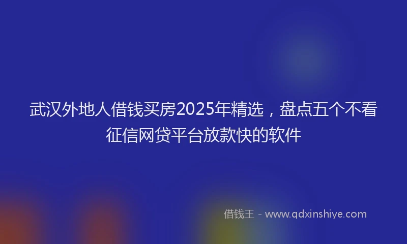 武汉外地人借钱买房2025年精选，盘点五个不看征信网贷平台放款快的软件