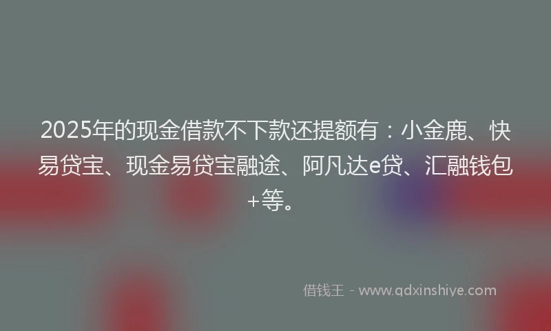 2025年的现金借款不下款还提额有：小金鹿、快易贷宝、现金易贷宝融途、阿凡达e贷、汇融钱包+等。