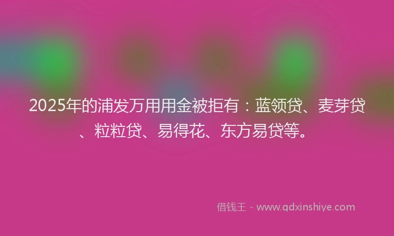 2025年的浦发万用用金被拒有：蓝领贷、麦芽贷、粒粒贷、易得花、东方易贷等。