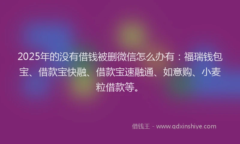 2025年的没有借钱被删微信怎么办有：福瑞钱包宝、借款宝快融、借款宝速融通、如意购、小麦粒借款等。