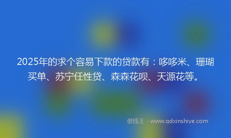 2025年的求个容易下款的贷款有：哆哆米、珊瑚买单、苏宁任性贷、森森花呗、天源花等。