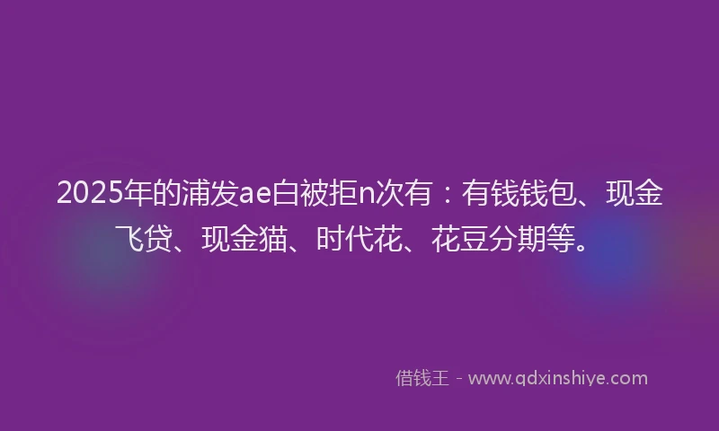 2025年的浦发ae白被拒n次有：有钱钱包、现金飞贷、现金猫、时代花、花豆分期等。