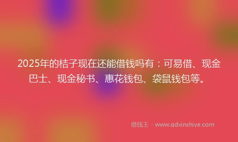 2025年的桔子现在还能借钱吗有：可易借、现金巴士、现金秘书、惠花钱包、袋鼠钱包等。