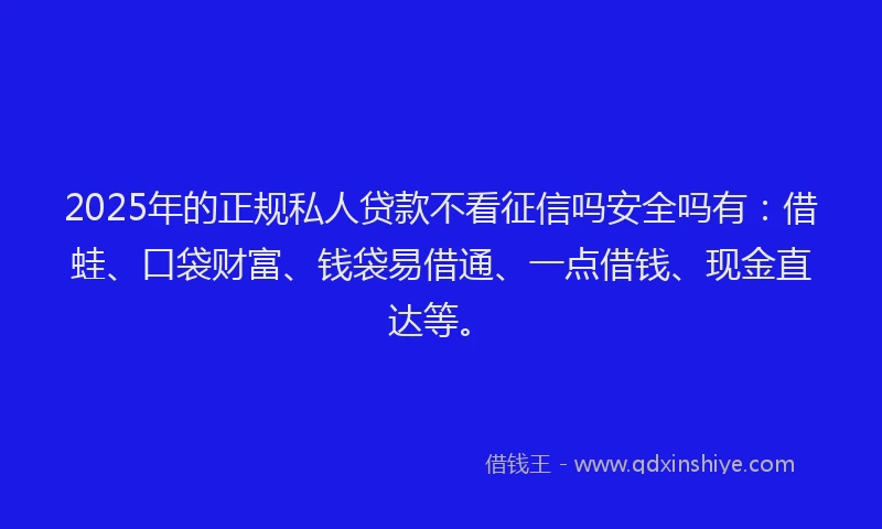 2025年的正规私人贷款不看征信吗安全吗有：借蛙、口袋财富、钱袋易借通、一点借钱、现金直达等。