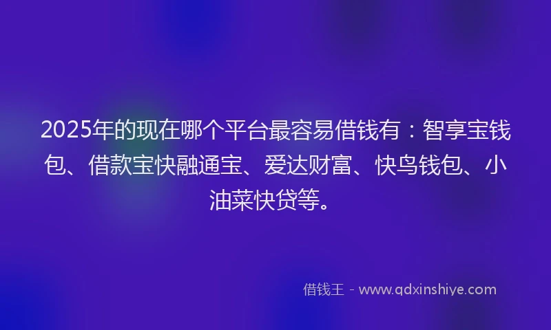 2025年的现在哪个平台最容易借钱有：智享宝钱包、借款宝快融通宝、爱达财富、快鸟钱包、小油菜快贷等。