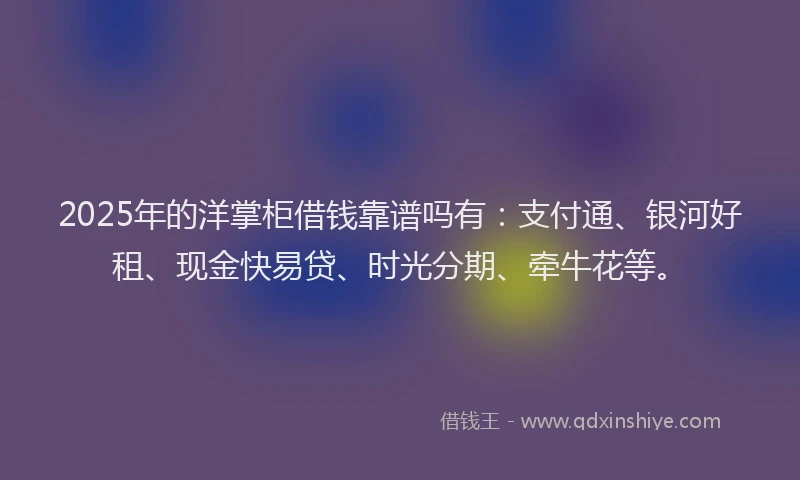 2025年的洋掌柜借钱靠谱吗有：支付通、银河好租、现金快易贷、时光分期、牵牛花等。