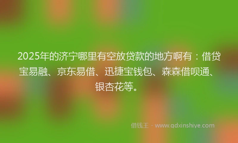 2025年的济宁哪里有空放贷款的地方啊有：借贷宝易融、京东易借、迅捷宝钱包、森森借呗通、银杏花等。