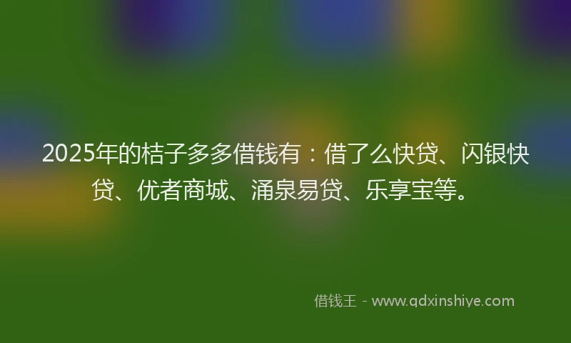 2025年的桔子多多借钱有：借了么快贷、闪银快贷、优者商城、涌泉易贷、乐享宝等。
