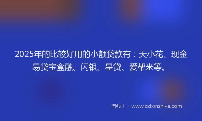 2025年的比较好用的小额贷款有：天小花、现金易贷宝盒融、闪银、星贷、爱帮米等。