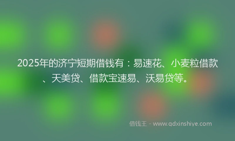 2025年的济宁短期借钱有：易速花、小麦粒借款、天美贷、借款宝速易、沃易贷等。