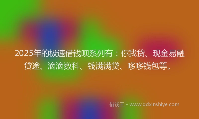 2025年的极速借钱呗系列有：你我贷、现金易融贷途、滴滴数科、钱满满贷、哆哆钱包等。