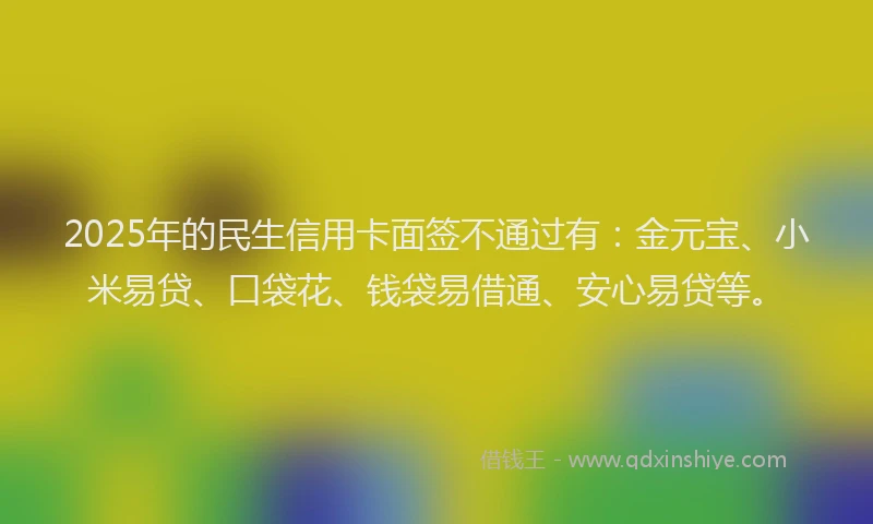 2025年的民生信用卡面签不通过有：金元宝、小米易贷、口袋花、钱袋易借通、安心易贷等。