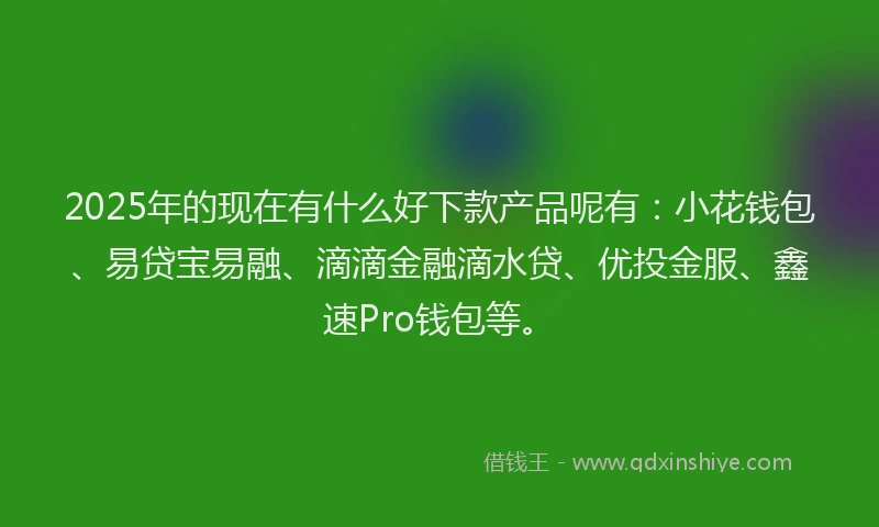 2025年的现在有什么好下款产品呢有：小花钱包、易贷宝易融、滴滴金融滴水贷、优投金服、鑫速Pro钱包等。