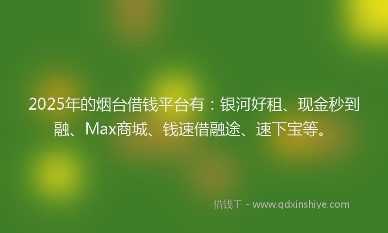 2025年的烟台借钱平台有：银河好租、现金秒到融、Max商城、钱速借融途、速下宝等。