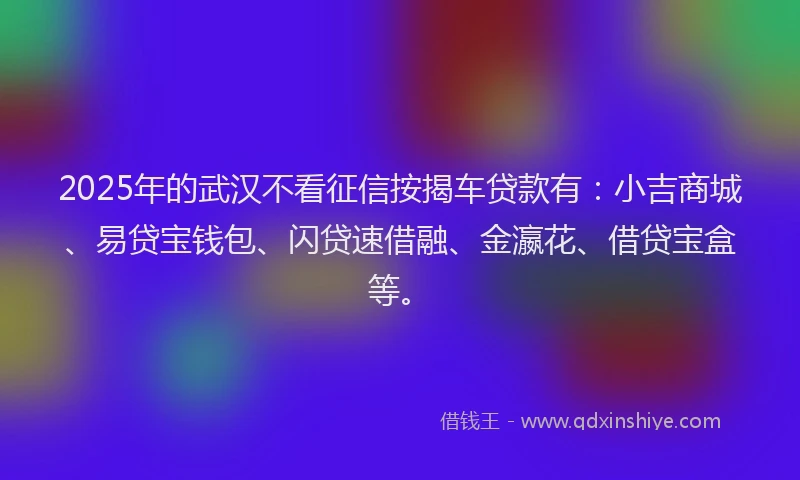 2025年的武汉不看征信按揭车贷款有：小吉商城、易贷宝钱包、闪贷速借融、金瀛花、借贷宝盒等。
