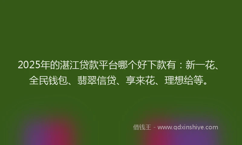 2025年的湛江贷款平台哪个好下款有：新一花、全民钱包、翡翠信贷、享来花、理想给等。