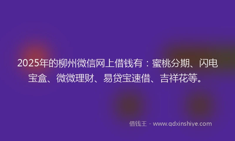 2025年的柳州微信网上借钱有：蜜桃分期、闪电宝盒、微微理财、易贷宝速借、吉祥花等。