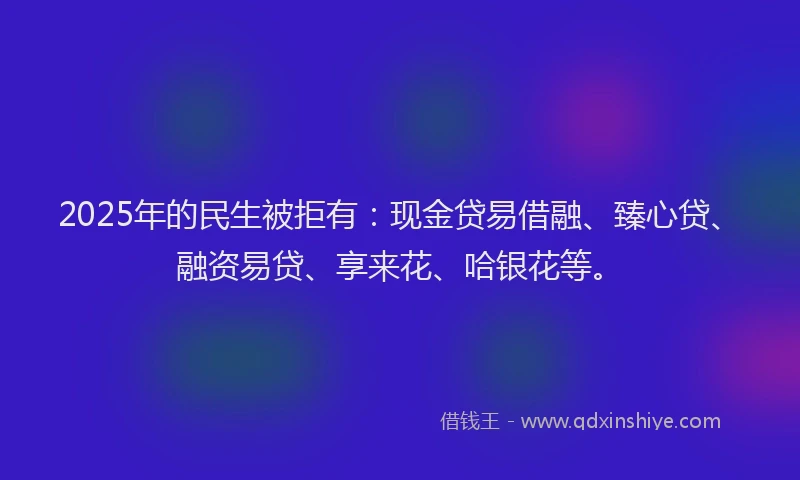 2025年的民生被拒有：现金贷易借融、臻心贷、融资易贷、享来花、哈银花等。