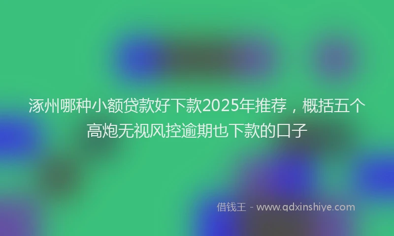 涿州哪种小额贷款好下款2025年推荐，概括五个高炮无视风控逾期也下款的口子