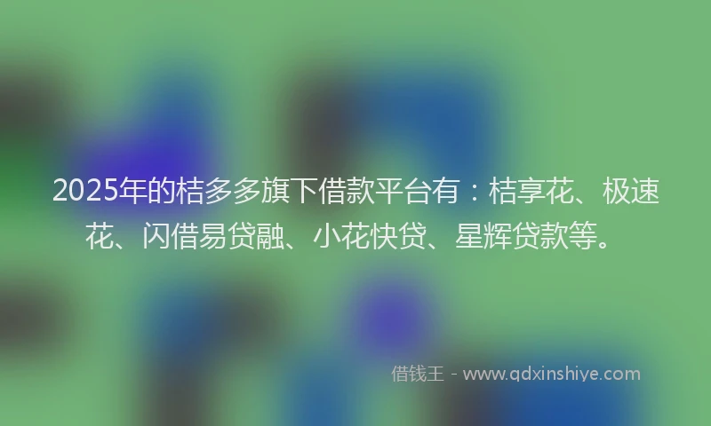 2025年的桔多多旗下借款平台有：桔享花、极速花、闪借易贷融、小花快贷、星辉贷款等。