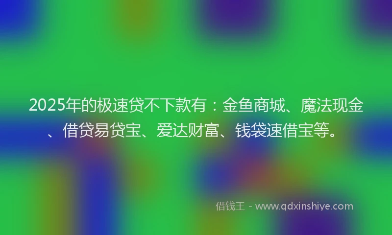 2025年的极速贷不下款有：金鱼商城、魔法现金、借贷易贷宝、爱达财富、钱袋速借宝等。