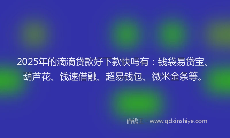 2025年的滴滴贷款好下款快吗有：钱袋易贷宝、葫芦花、钱速借融、超易钱包、微米金条等。