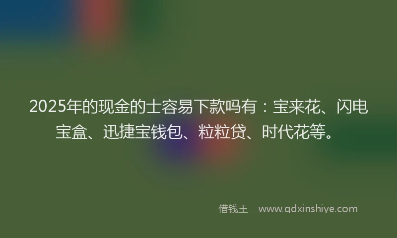 2025年的现金的士容易下款吗有：宝来花、闪电宝盒、迅捷宝钱包、粒粒贷、时代花等。