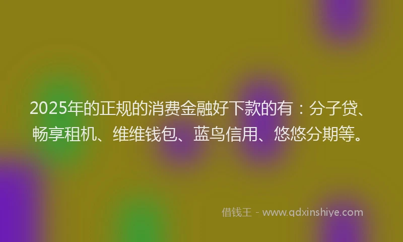 2025年的正规的消费金融好下款的有：分子贷、畅享租机、维维钱包、蓝鸟信用、悠悠分期等。