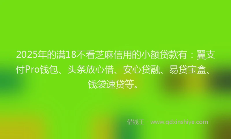 2025年的满18不看芝麻信用的小额贷款有：翼支付Pro钱包、头条放心借、安心贷融、易贷宝盒、钱袋速贷等。