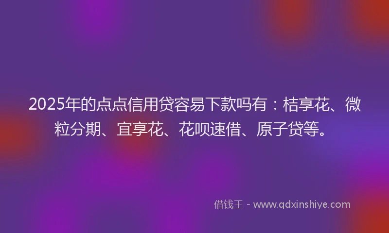 2025年的点点信用贷容易下款吗有：桔享花、微粒分期、宜享花、花呗速借、原子贷等。