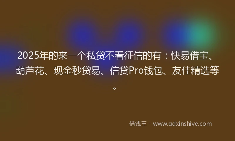 2025年的来一个私贷不看征信的有：快易借宝、葫芦花、现金秒贷易、信贷Pro钱包、友佳精选等。
