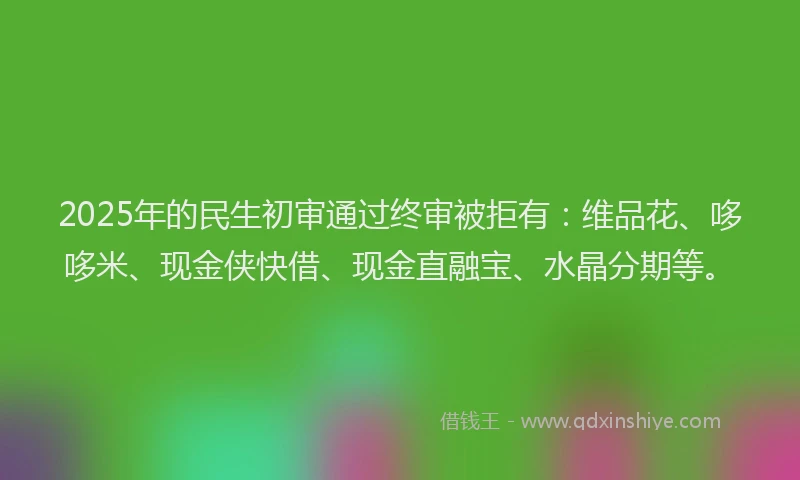 2025年的民生初审通过终审被拒有：维品花、哆哆米、现金侠快借、现金直融宝、水晶分期等。