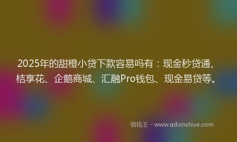 2025年的甜橙小贷下款容易吗有：现金秒贷通、桔享花、企鹅商城、汇融Pro钱包、现金易贷等。