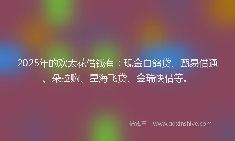 2025年的欢太花借钱有：现金白鸽贷、甄易借通、朵拉购、星海飞贷、金瑞快借等。