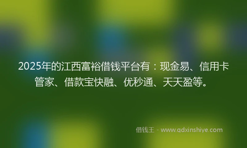 2025年的江西富裕借钱平台有：现金易、信用卡管家、借款宝快融、优秒通、天天盈等。