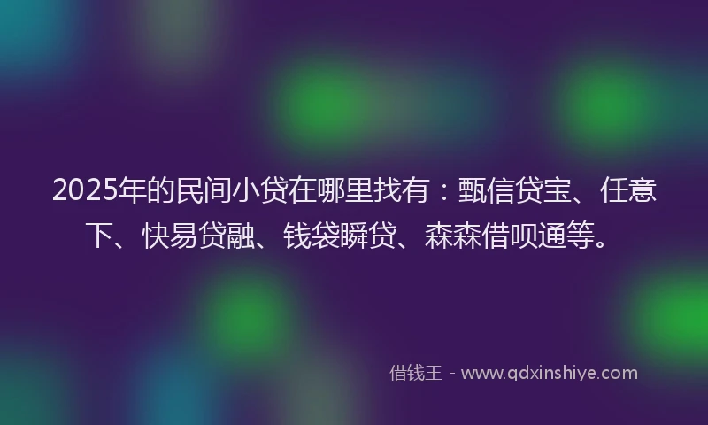 2025年的民间小贷在哪里找有：甄信贷宝、任意下、快易贷融、钱袋瞬贷、森森借呗通等。