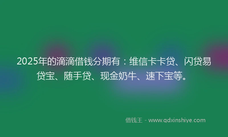 2025年的滴滴借钱分期有：维信卡卡贷、闪贷易贷宝、随手贷、现金奶牛、速下宝等。