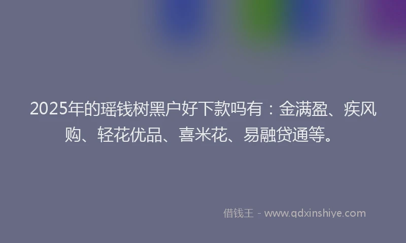2025年的瑶钱树黑户好下款吗有：金满盈、疾风购、轻花优品、喜米花、易融贷通等。