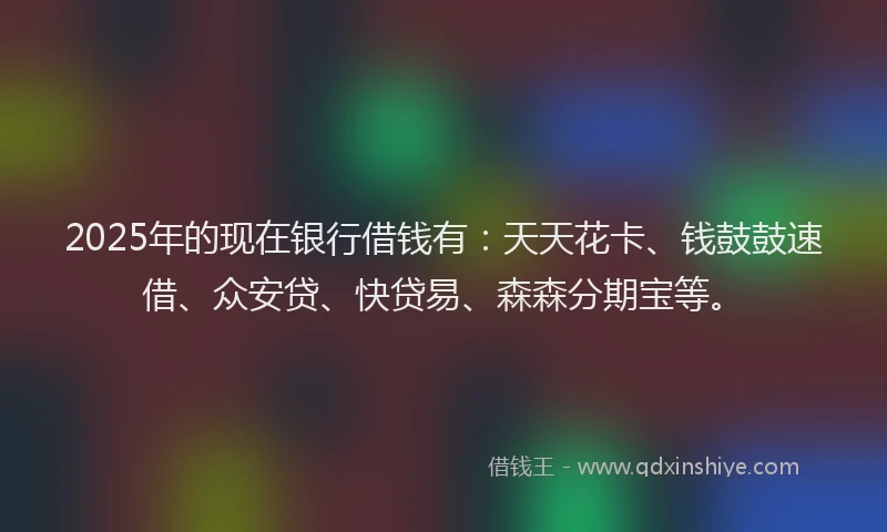 2025年的现在银行借钱有：天天花卡、钱鼓鼓速借、众安贷、快贷易、森森分期宝等。