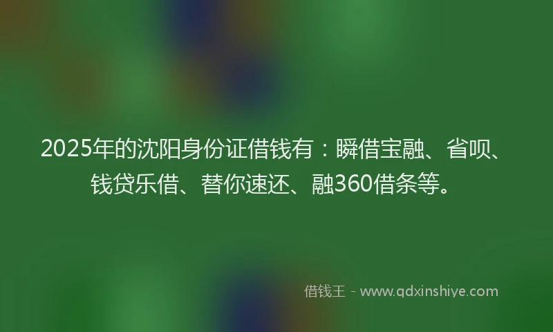 2025年的沈阳身份证借钱有：瞬借宝融、省呗、钱贷乐借、替你速还、融360借条等。