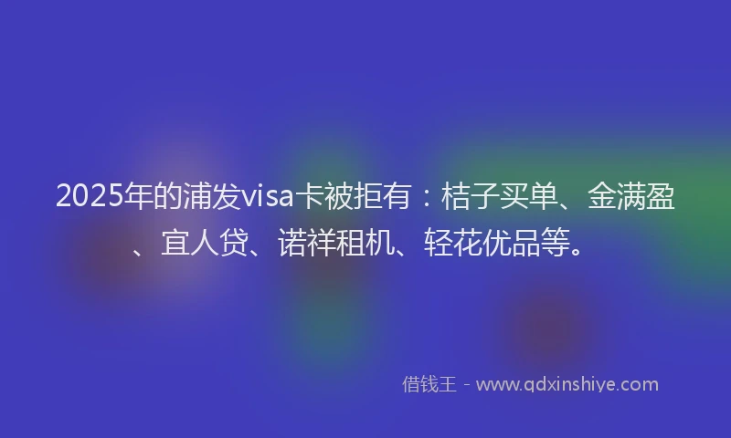 2025年的浦发visa卡被拒有：桔子买单、金满盈、宜人贷、诺祥租机、轻花优品等。