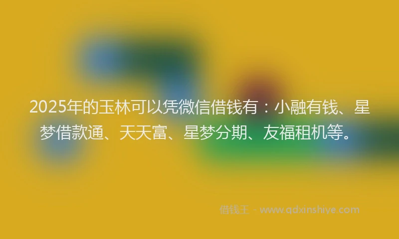 2025年的玉林可以凭微信借钱有：小融有钱、星梦借款通、天天富、星梦分期、友福租机等。