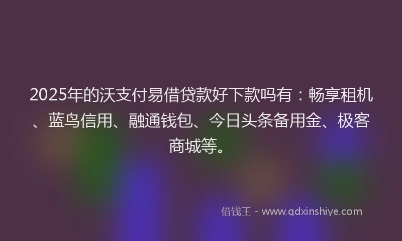 2025年的沃支付易借贷款好下款吗有：畅享租机、蓝鸟信用、融通钱包、今日头条备用金、极客商城等。